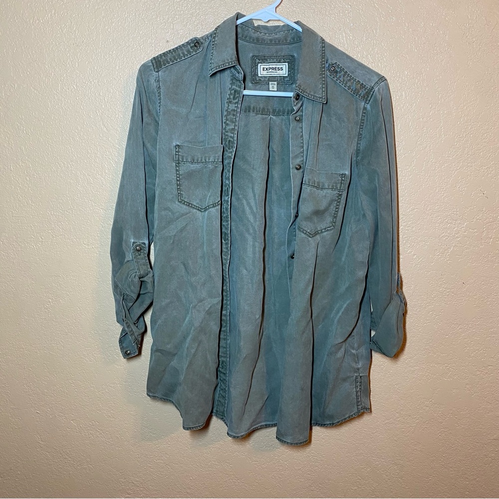 Express Women’s Shirt Boyfriend style Military Button Down Top XS